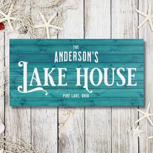 Lake House Personalized Sign, Modern Farmhouse Beach Decor, Lake Life Wall Art,  Canvas Family Name Sign, Custom Summer Cottage, Cabin Art