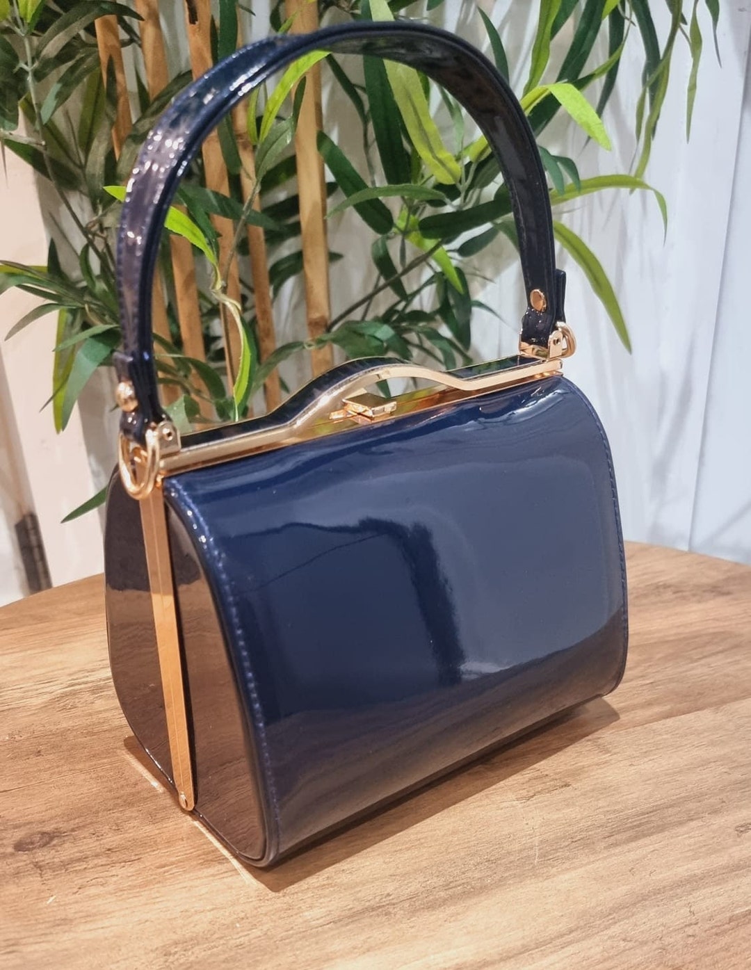 Navy Patent Vintage Style Clutch Bag grab Bag Navy Evening Etsy