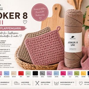 Pro Lana Joker 8 Uni Cotton Yarn – Potholder Yarn 100% Cotton, Heat-Resistant, Robust, Crochet Yarn for Kitchen, Dishcloths & DIY Projects