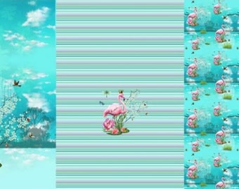 Katoenen jersey paneel "Flamingo" in turquoise kleur van Stenzo