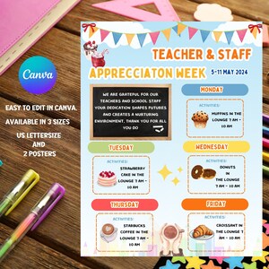 Editable Teacher Appreciation Week Poster Teacher Staff Appreciation Week Printable Template Instant Digital Download digital template canva