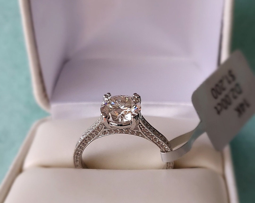 2ct Round Cut Moissanite Ring 14k White Gold Finish GRA Certificate - Etsy