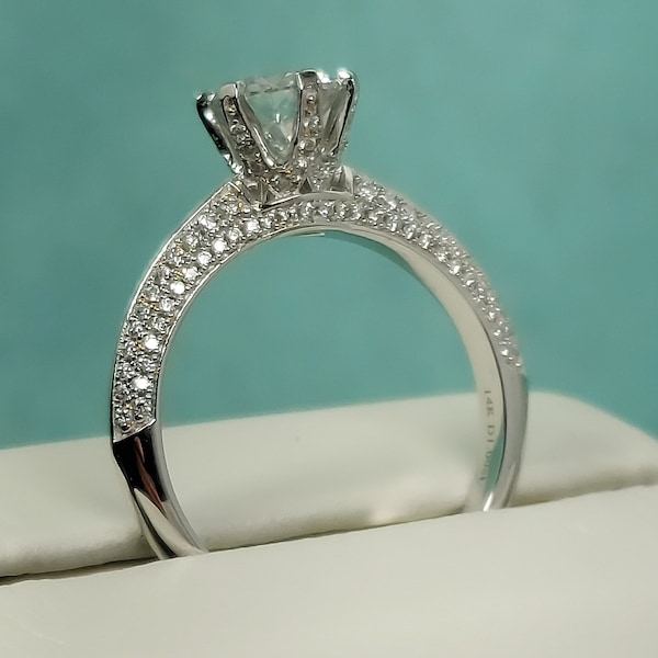 1ct Round Cut Moissanite Ring 14k White gold Finish GRA Certificate