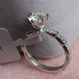 1ct Round Cut Moissanite Ring 14k White gold Finish GRA Certificate