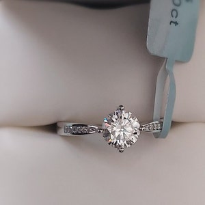 1ct Round Cut Moissanite Ring 14k White gold Finish GRA Certificate