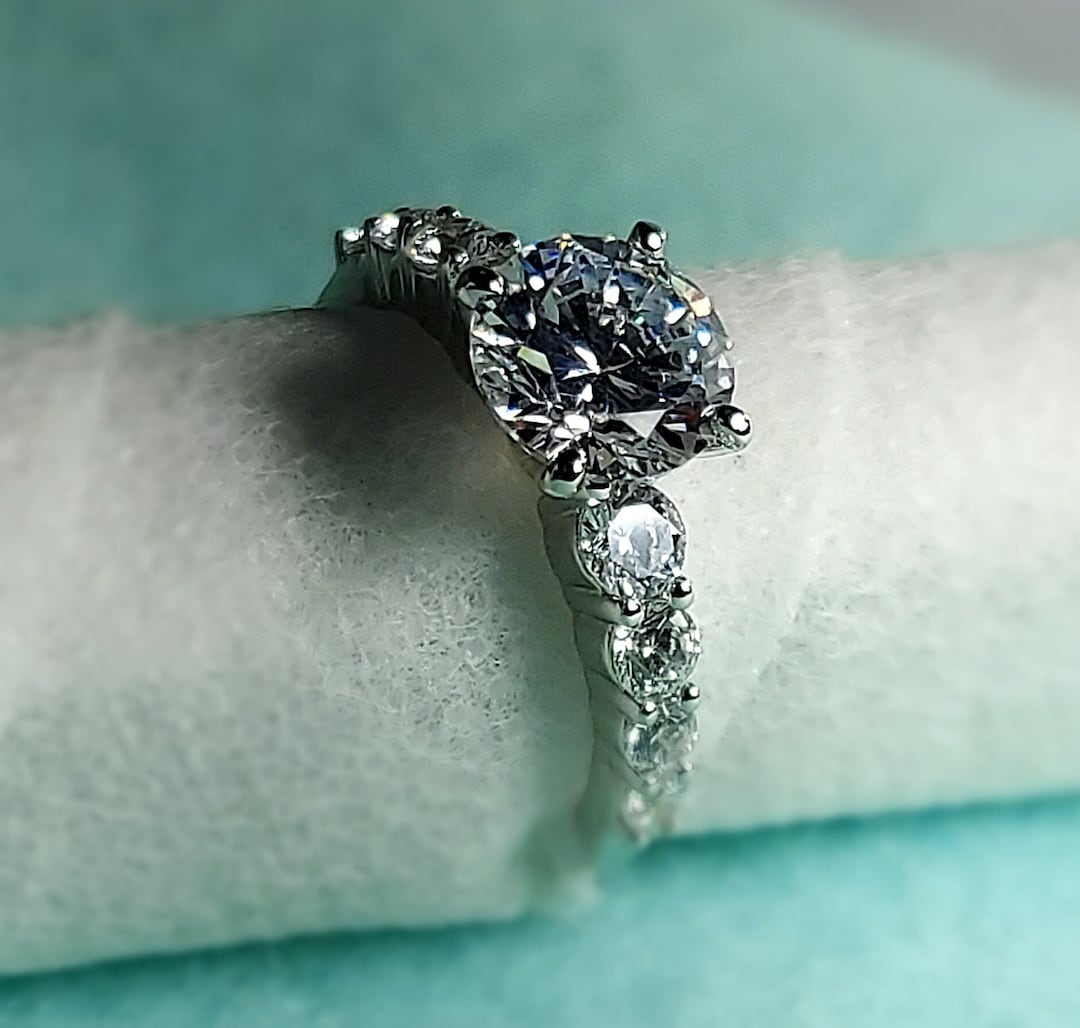 2ct Round Cut Moissanite Ring 14k White Gold Finish GRA Certificate - Etsy