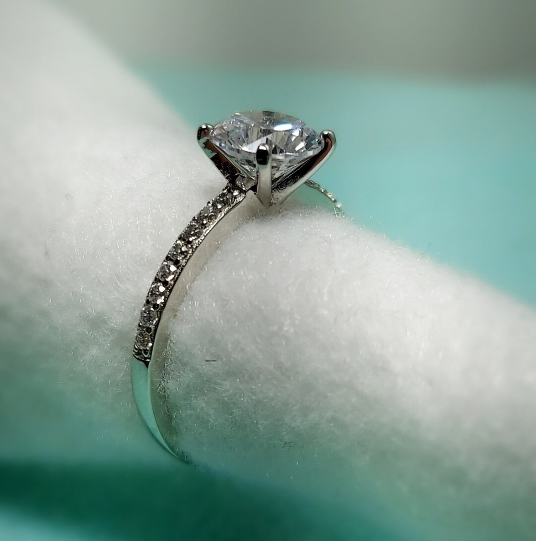 2ct Round Cut CZ Ring 14k White Gold Finish - Etsy