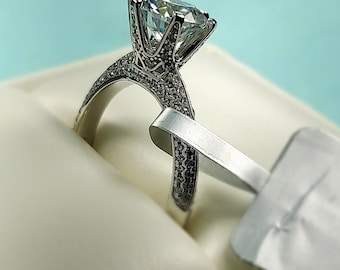 2ct Round Cut Moissanite Ring 14k White gold Finish GRA Certificate