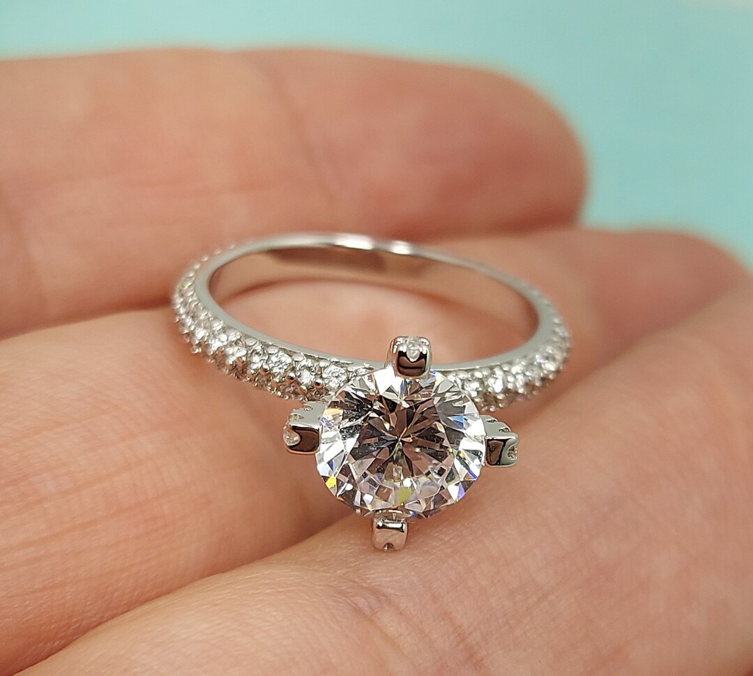 2ct Round Cut CZ Ring 14k White Gold Finish - Etsy