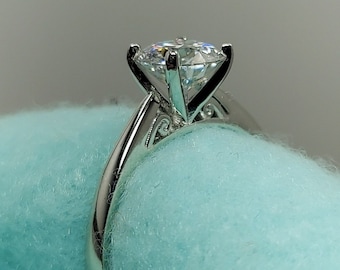 2ct Round Cut Moissanite Ring 14k White gold Finish GRA Certificate