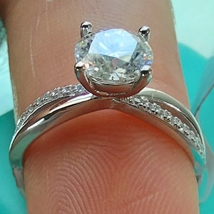 1ct Round Cut Moissanite Ring 14k White gold Finish GRA Certificate