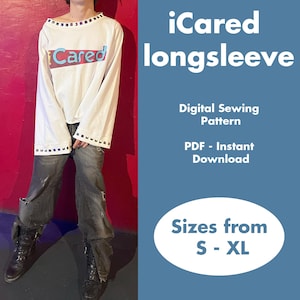 iCared longsleeve Digital Sewing Pattern PDF | Unisex Loose Fit Baggy Slim longsleeve | DIY tutorial longsleeve tshirt | Size S-XL |