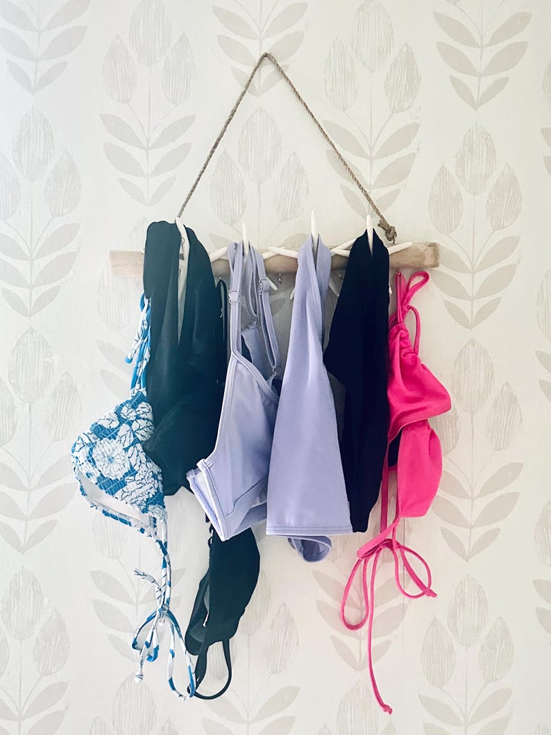Best Beach Rack Hanging Natural Driftwood Starfish Bikini Rack | Coastal Decor | Beachy ...