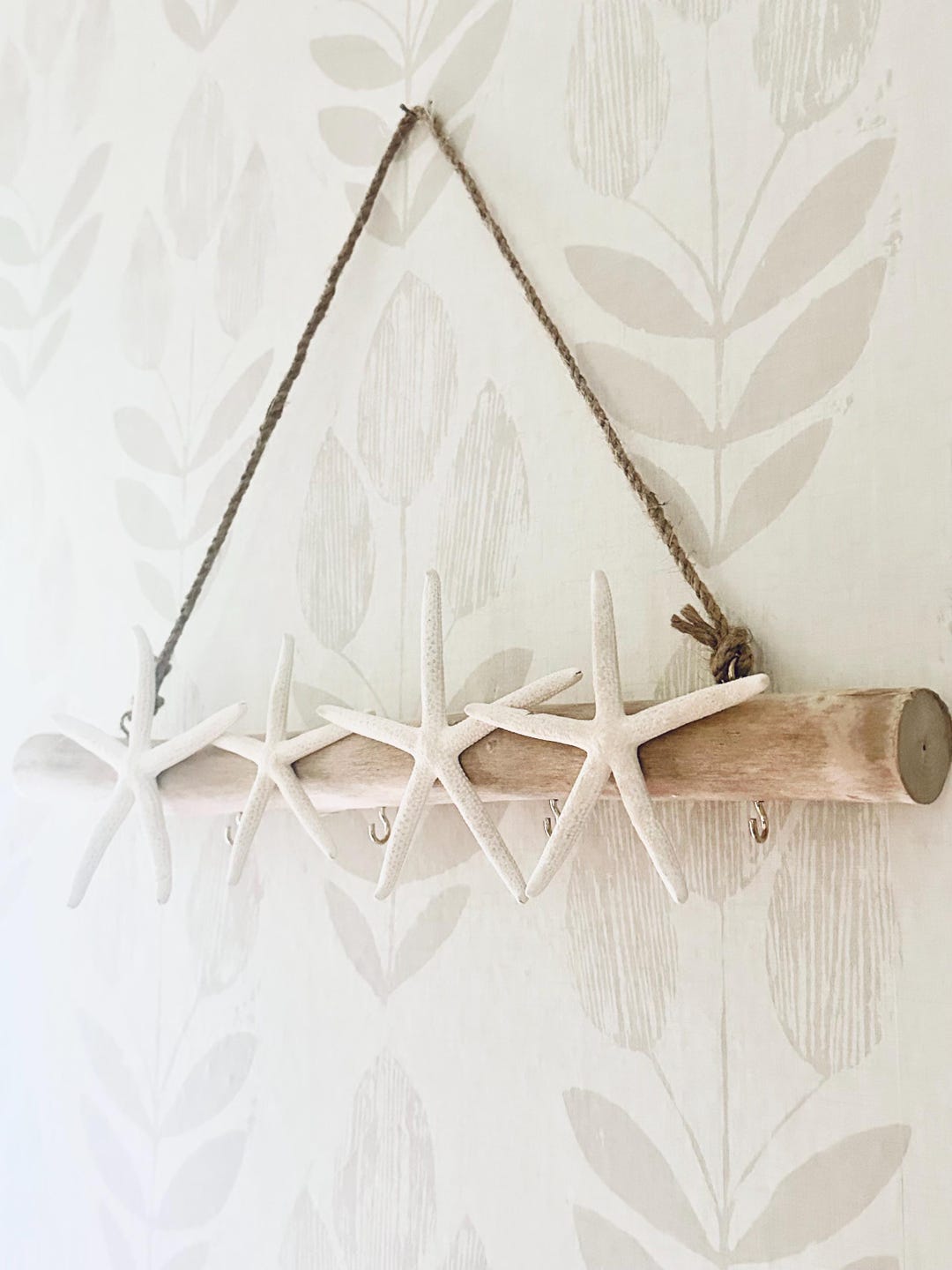 Best Beach Rack Hanging Natural Driftwood Starfish Bikini Rack | Coastal Decor | Beachy ...
