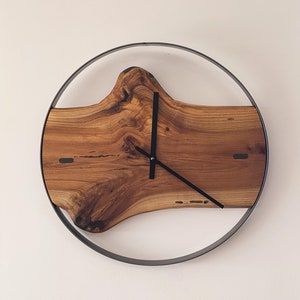 Handmade Elm Wood Wall Clock: Epoxy & Metal, Modern Home Decor