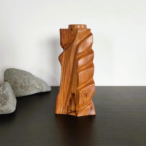 Handmade Almond Wood Vase: Abstract Carved Home Decor
