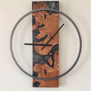 Handmade Olive Wood & Epoxy Wall Clock - Modern Art Home Decor
