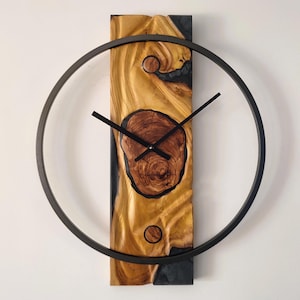 Handmade Wood & Metal Wall Clock: Modern Art, One Of A Kind.