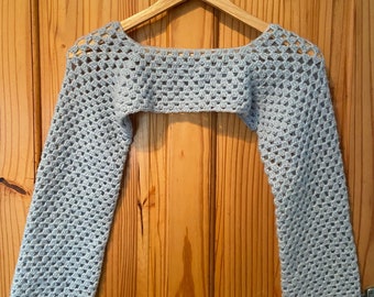 Handmade baby blue crochet shrug sleeves bolero cardigan