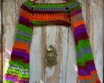 Handgemaakte veelkleurige gehaakte bolero | mouwen bolero vest winter zomer festival hippie accessoires