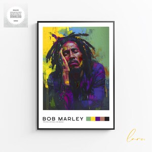 Bob Marley poster, oil painting of Bob Marley, iconic reggae legend, timeless music inspiration, black culture, celebrity home design