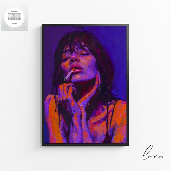 Jane Birkin - Art Deco Poster, Maximalist,Vintage Mid Century,Modern Art,leinwandbild,printable Art,digitale Wandkunst,Frauen portrait