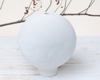 Handmade White Korean Moon Jar - Minimalist Ceramic Vase, Elegant Pottery Art Decor, Unique Gift, Modern Home Decor