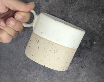 Beige Speckled Handmade Ceramic Mug - Unique Artisan Pottery from Italy, Perfect for Tea & Coffee Lovers, Wabi Sabi Design, Great Gift Idea