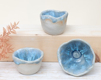Small Ceramic Bowls | Set of 3 | Dip Bowls | Wabi Sabi Bowls | Trinket Dish Bowl | Condiment Bowls | Tapas Bowls | Wedding Gift