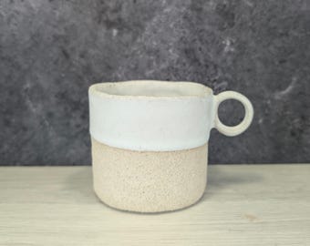 Textured Beige Ceramic Tea Cup with White Glaze | Handmade Artisan Coffee Mug | Rustic Pottery Tea Mug | Unique Gift for Tea Lovers
