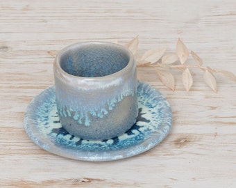 Coffee Cup in Craquel Blue Gres Ceramic - Unique Piece Handmade in Italy - Coffee Cup - Gift for Birthdays - design