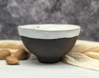 Set of 4 Handmade Pottery Bowls - Unique Italian Ceramic Dinnerware in Brown & Black with White Rim, Perfect for Pasta, Soup, Snacks or Gift