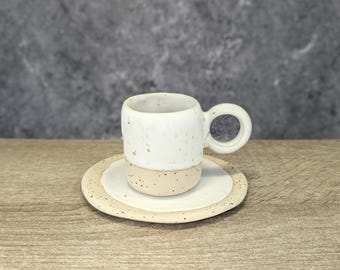 Cup and Saucer | Beige Coffee Set | Small Coffee Cup | Ceramic Coffee Set | Minimalist Decor | Coffee Mug Set |  Housewarming Gift