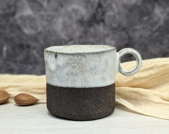 Handmade Ceramic Mug - Black and Brown Rustic Pottery with Textured Exterior - Perfect for Tea & Coffee Lovers, Unique Gift Idea for Home