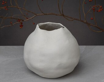 Porcelain Sculpture Vase | Round Decorative Vase | Artisanal Vase | Textured Vessel | Contemporary Home Decor | Stoneware Vessel