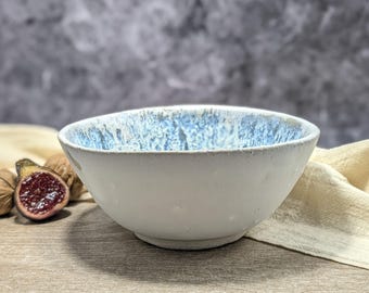 Handmade Italian Ceramic Bowl - White and Blue Crackle Glaze | Durable Stoneware for Soup, Pasta, Salad, Fruit, Tapas | Unique Artisan Gift