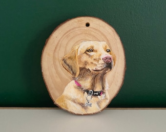Decoración de rebanadas de troncos pintada a mano personalizada - Bosquejo de mascotas - Regalo para amantes de las mascotas