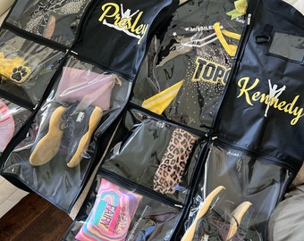Personalized Cheer Garment Bag: Waterproof with Pockets - Enhancements in Glitter/Solid Heat Transfer Vinyl