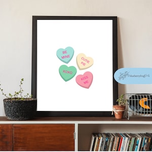 Valentines Day Print, Valentines Day Wall Art, Candy Heart Print, Candy Heart Wall Art, Digital Print, High Quality PDF Multiple Sizes