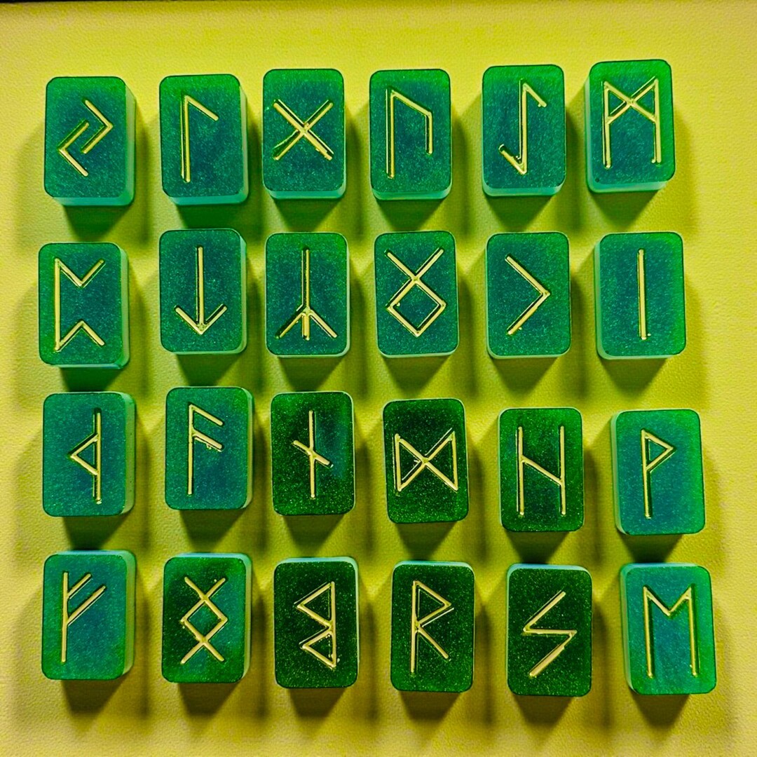 Green Rune Unleashed Green Handmade Resin Rune Stone Set - Etsy