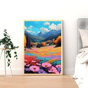 Mountain Wildflower Field Art Print: Surreal Landscape (Digital Download)