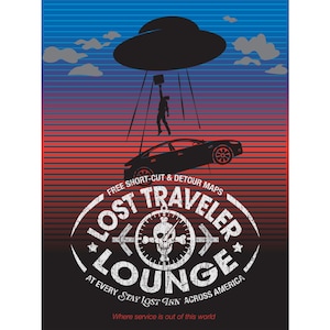 Lost Traveler Lounge Premium Wall Art Print, Only at Stay Lost Inn, Funny Aliens