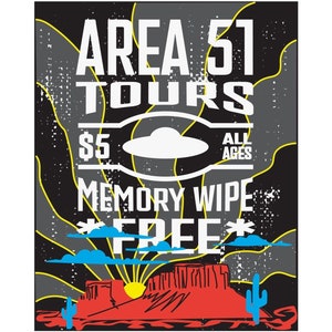 Area 51 Tours Premium Wall Art Print, Desert Alien Memory Wipe