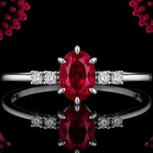 Bague en argent sterling 925 avec rubis de laboratoire taille ovale