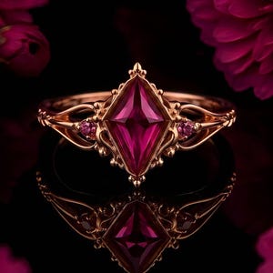 Kite Cut Lab Ruby Sterling Silver Ring
