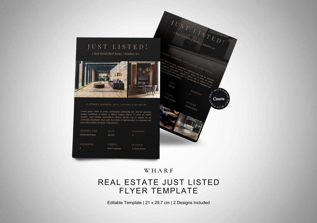 Wharf Just Listed Luxury Real Estate Flyer | Canva Template | Black ...