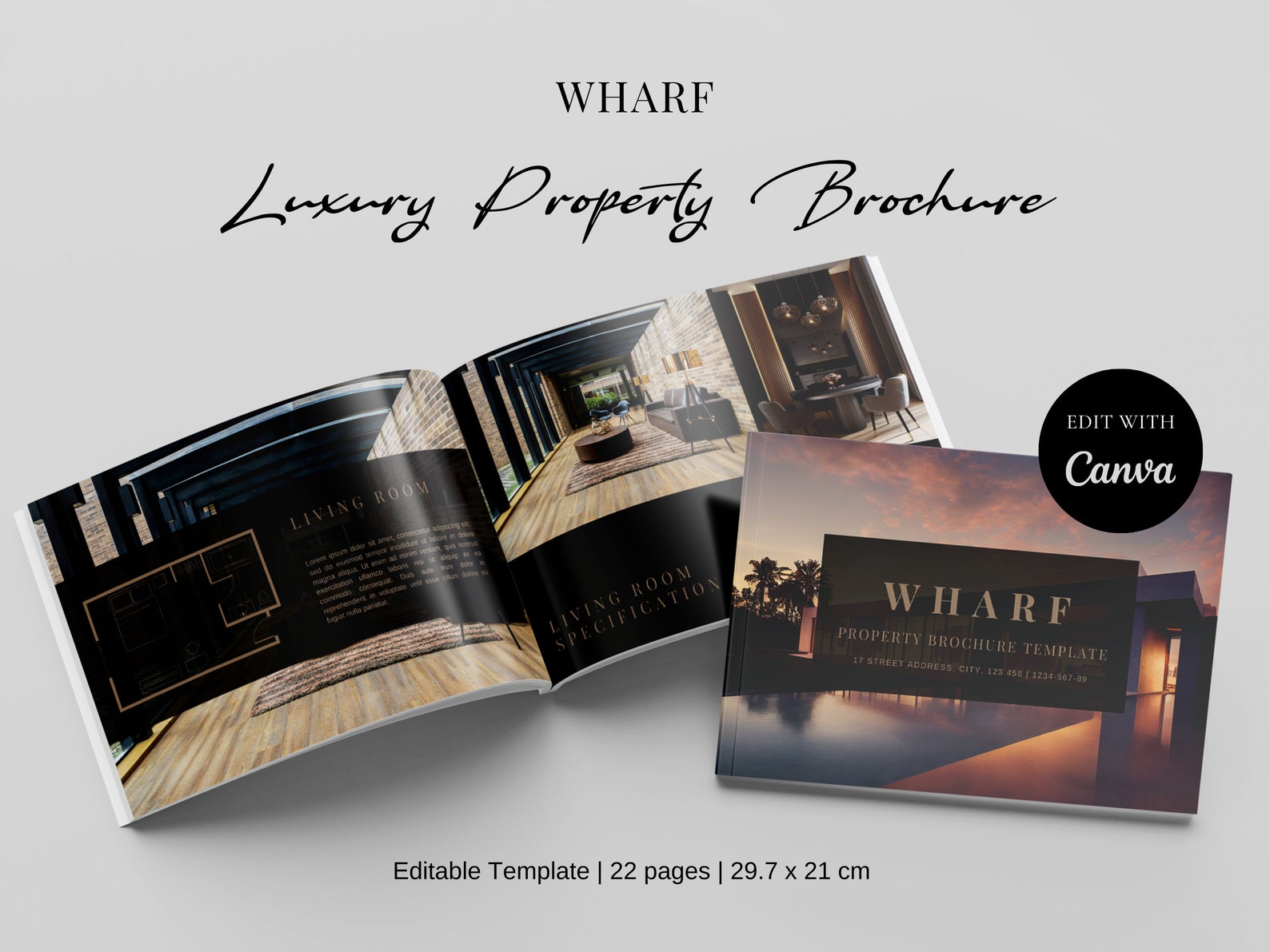 Wharf Luxury Real Estate Brochure Canva Template Black & - Etsy