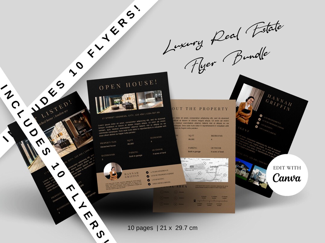 Wharf Luxury Real Estate Flyer Bundle Canva Template | Black Gold ...