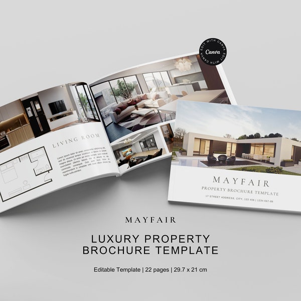 Mayfair Luxury Real Estate Brochure Canva Template | Neutral Minimal Design | For Property Sales Marketing | Print or Digital Presentation