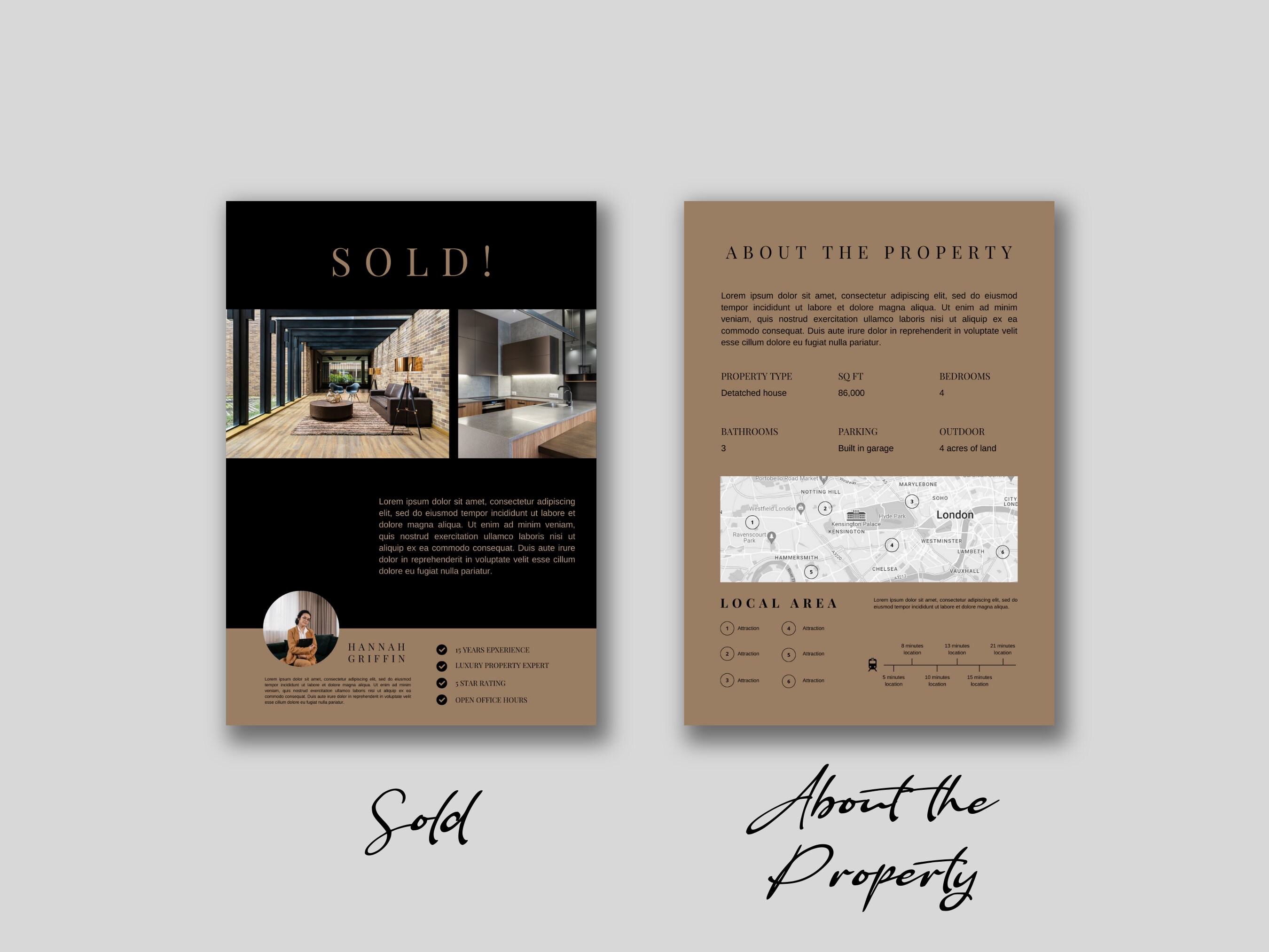 Wharf Luxury Real Estate Flyer Bundle Canva Template Black Gold Design ...